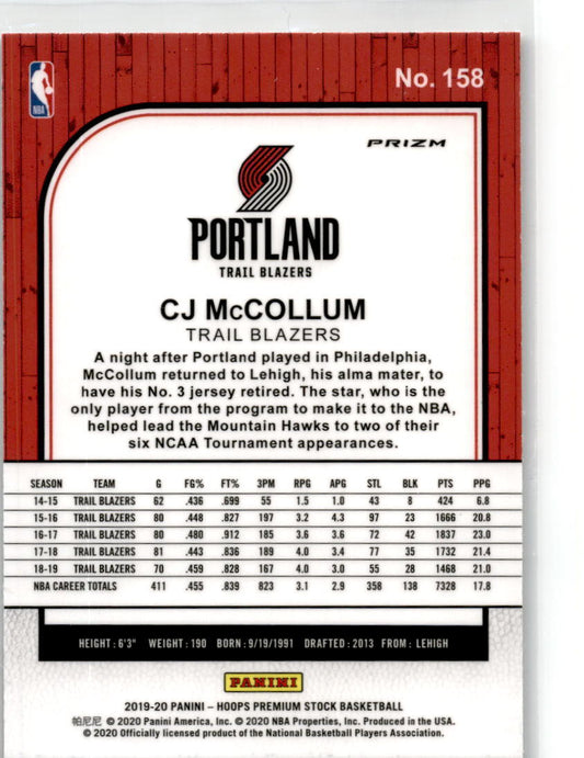 2019-20 Hoops Premium Stock Mojo #158 CJ McCollum Portland Trail Blazers