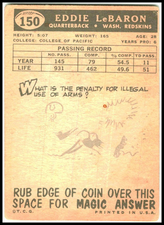 1959 Topps #150 Eddie LeBaron Washington Redskins