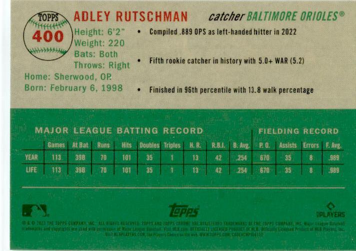 2023 Topps Chrome Platinum Anniversary #400 Adley Rutschman Rookie Orioles