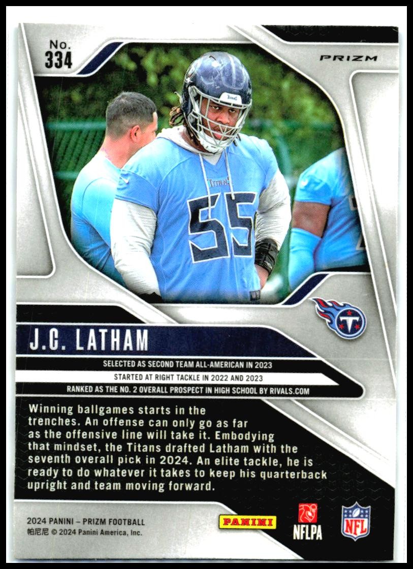 2024 Panini Prizm Red White and Blue #334 J.C. Latham Rookie Tennessee Titans