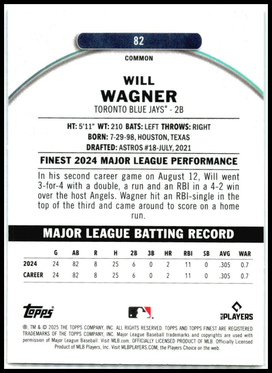 2025 Topps Finest Purple /150 #82 Will Wagner Rookie