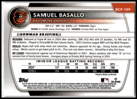 2025 Bowman Chrome #BCP-109 Samuel Basallo Orioles