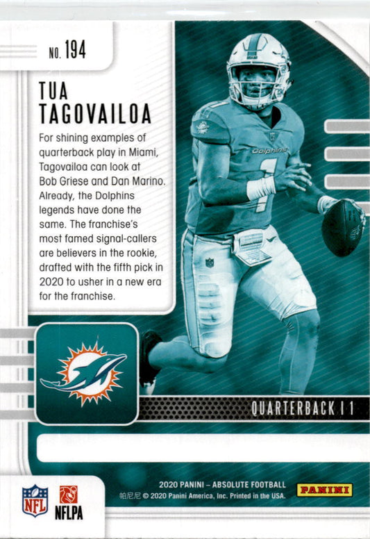 2020 Panini Absolute #194 Tua Tagovailoa RC Miami Dolphins