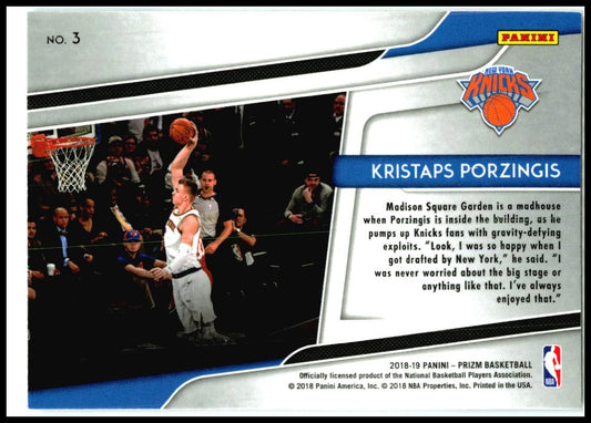 2018-19 Panini Prizm Get Hyped! #3 Kristaps Porzingis New York Knicks