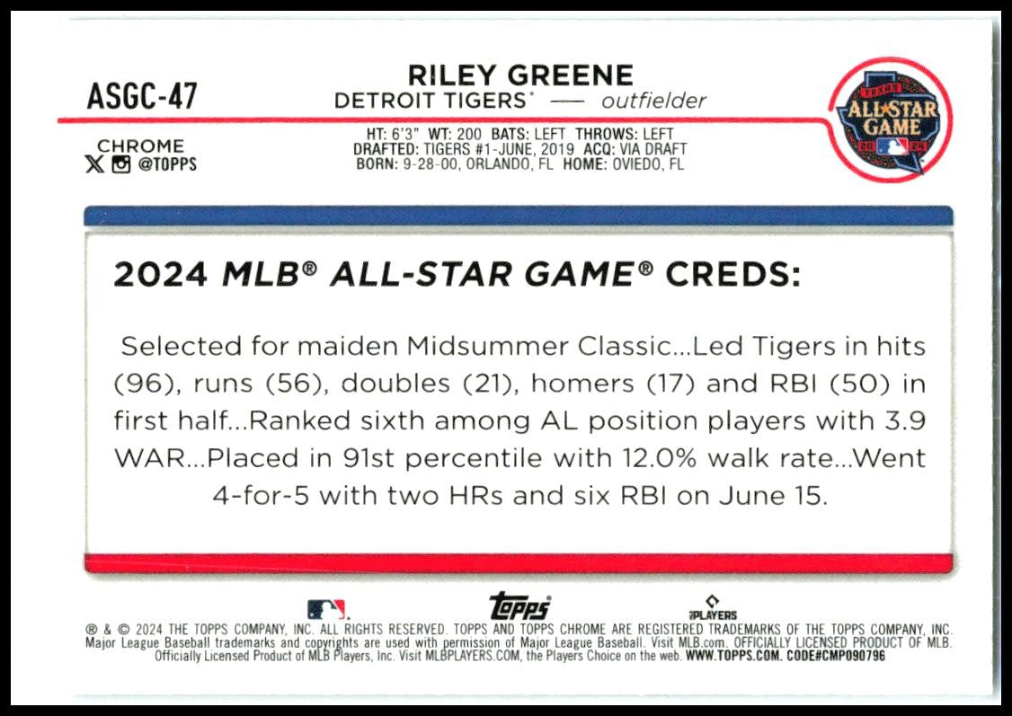 2024 Topps Chrome 2024 All Star Game Chrome #ASGC-47 Riley Greene Tigers