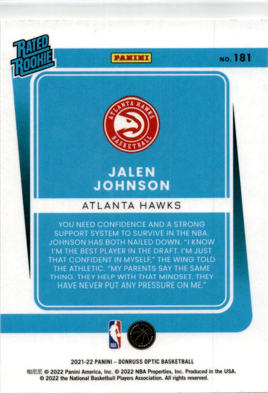 2021-22 Donruss Optic #181 Jalen Johnson Rookie Atlanta Hawks