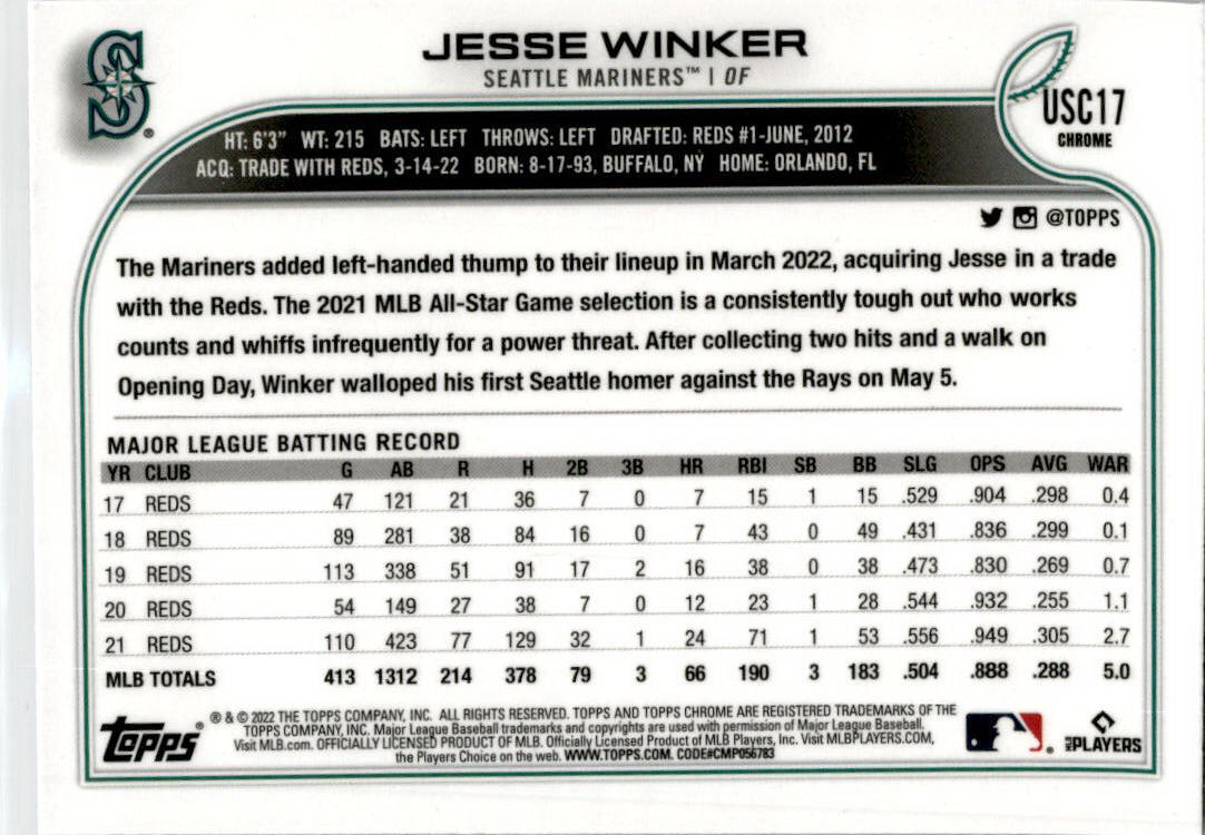 2022 Topps Update Purple #US3 Jesse Winker Seattle Mariners