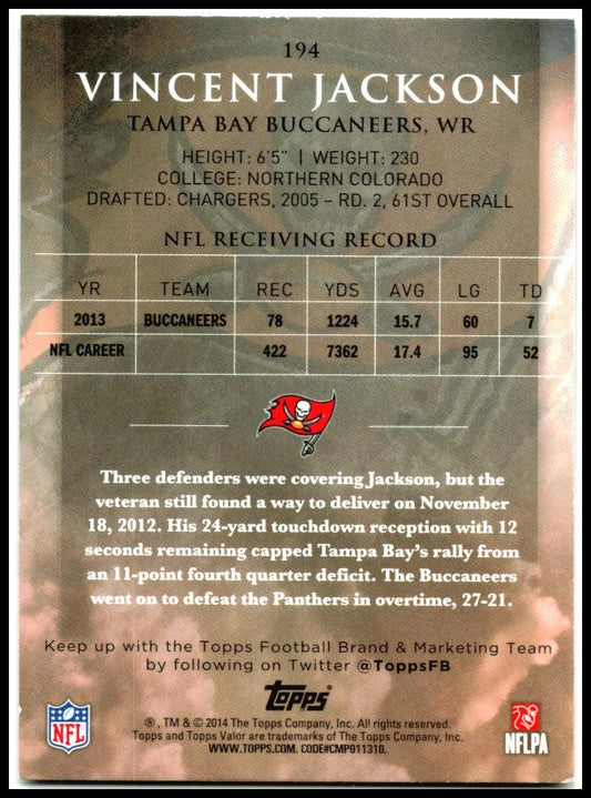2014 Topps Valor #194 Vincent Jackson Tampa Bay Buccaneers