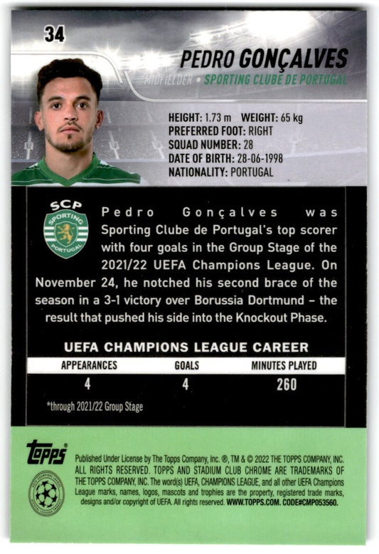 2022 Topps Stadium Club Chrome UCL Pedro Gonçalves Rookie Sporting Clube de