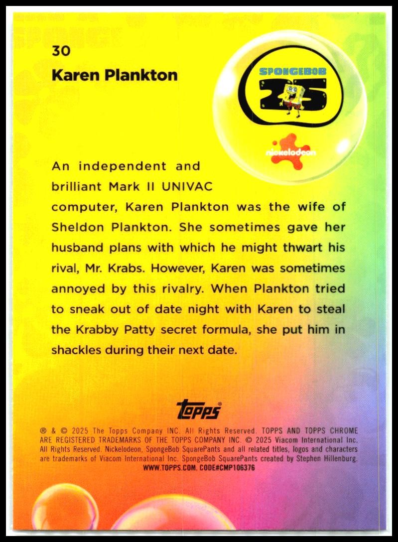 2025 Topps Chrome Spongebob Squarepants #30 Karen Plankton