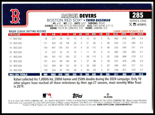 2025 Topps #285 Rafael Devers Boston Red Sox