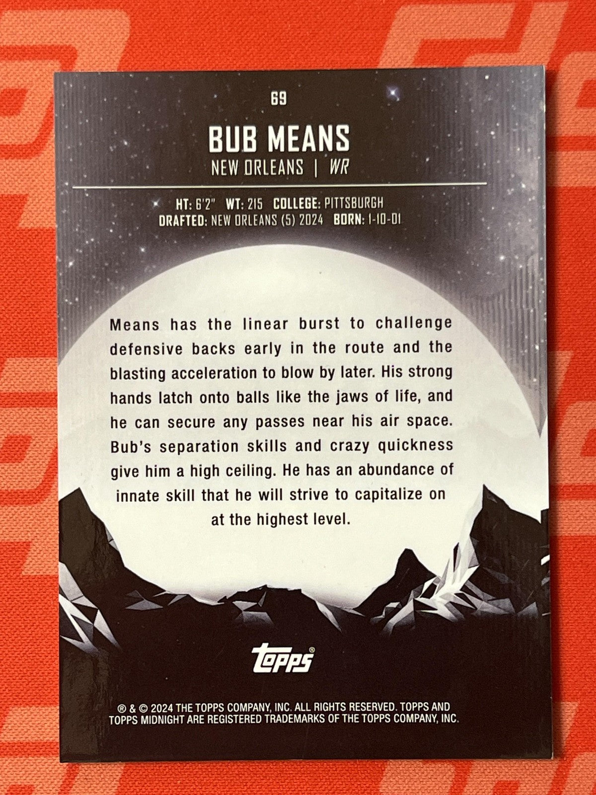 2024 Topps Midnight Summer Solstice #69 Bub Means Rookie #/50 New Orleans Saints