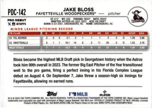 2024 Topps Chrome Pro Debut #PDC-142 Jake Bloss Houston Astro