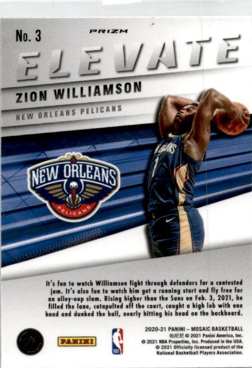 2020-21 Panini Mosaic Elevate Mosaic Green #3 Zion Williamson New Orleans