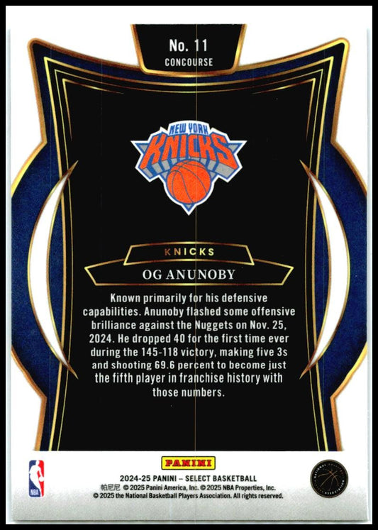 2024-25 Panini Select Blue #11 OG Anunoby New York Knicks