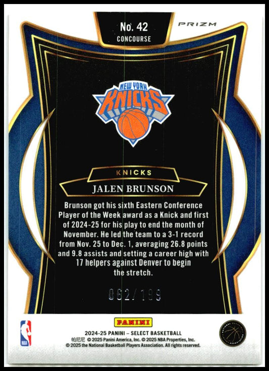 2024-25 Panini Select Red Prizms - #/199 #42 Jalen Brunson New York Knicks