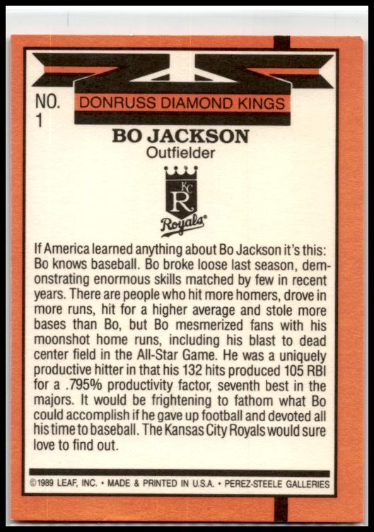 1989 Donruss # 1 Bo Jackson Diamond Kings #