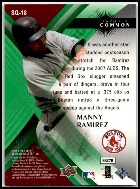 2008 Upper Deck First Edition StarQuest Green Common #SQ-18 Manny Ramirez
