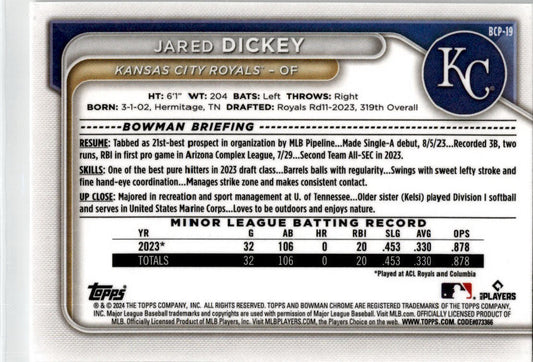 2024 Bowman Chrome Mojo Refractors #BCP-19 Jared Dickey Kansas City Royals