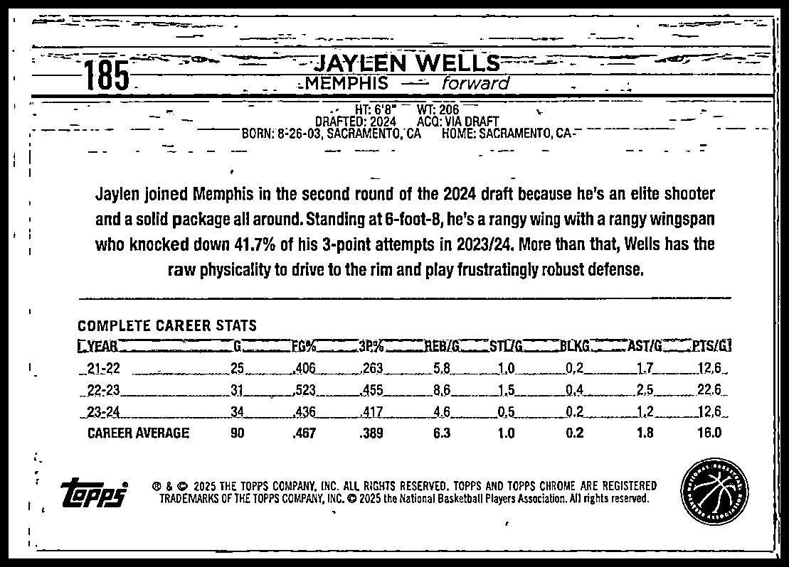 2024-25 Topps Chrome Purple #185 Jaylen Wells Memphis