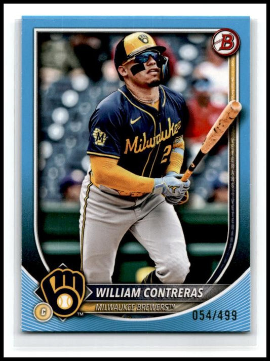 2025 Bowman Sky Blue Border #70 William Contreras #/499 Milwaukee Brewers