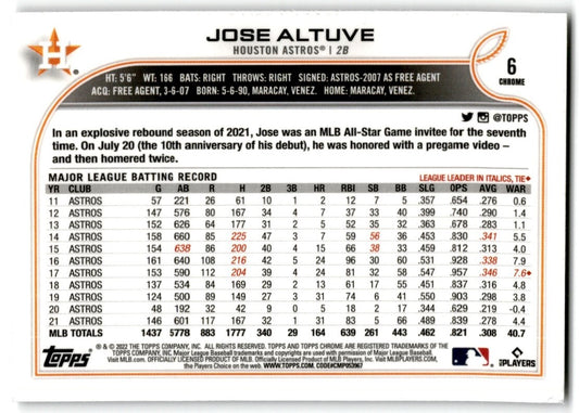 2022 Topps Chrome Jose Altuve Houston Astros #6