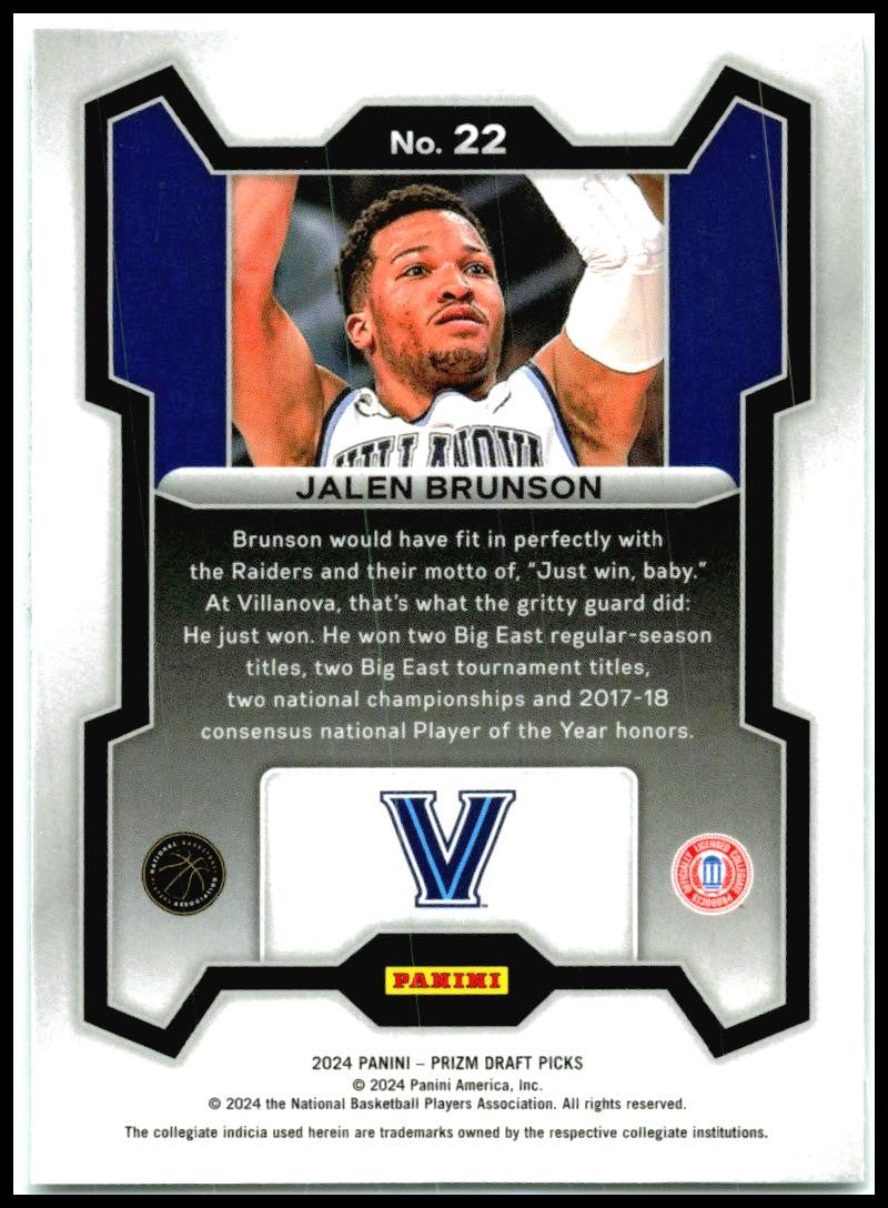 2024 Panini Prizm Draft Picks #22 Jalen Brunson Villanova Wildcats