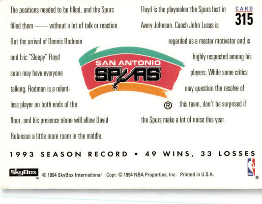 1993-94 SkyBox Premium #315 Eric Floyd / Dennis Rodman San Antonio Spurs