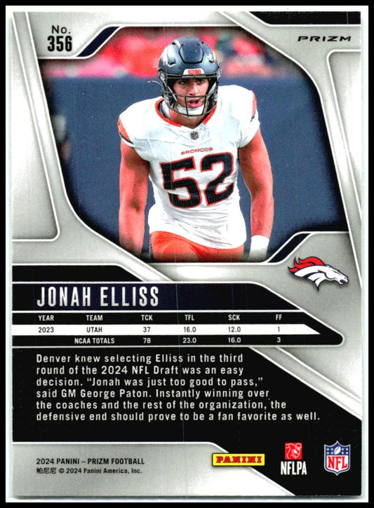 2024 Panini Prizm Silver #356 Jonah Elliss Rookie Denver Broncos