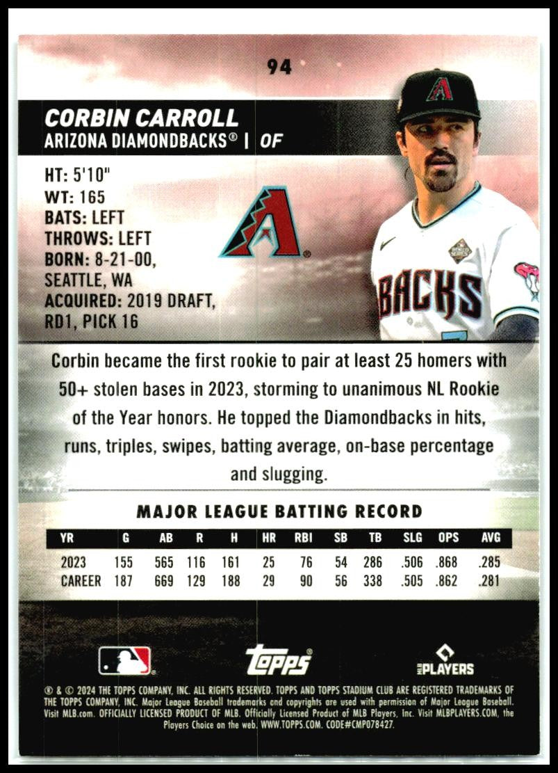 2024 Stadium Club #94 Corbin Carroll Arizona Diamondbacks