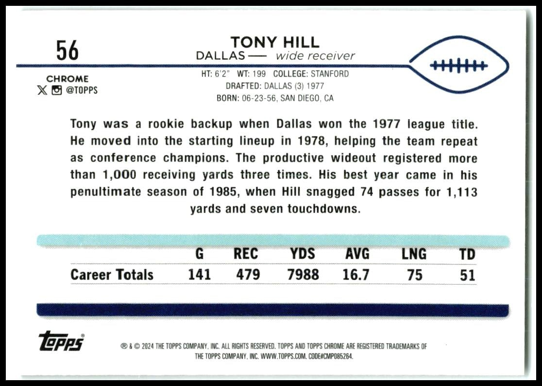 2024 Topps Chrome Prism Refractor #56 Tony Hill Dallas Cowboys