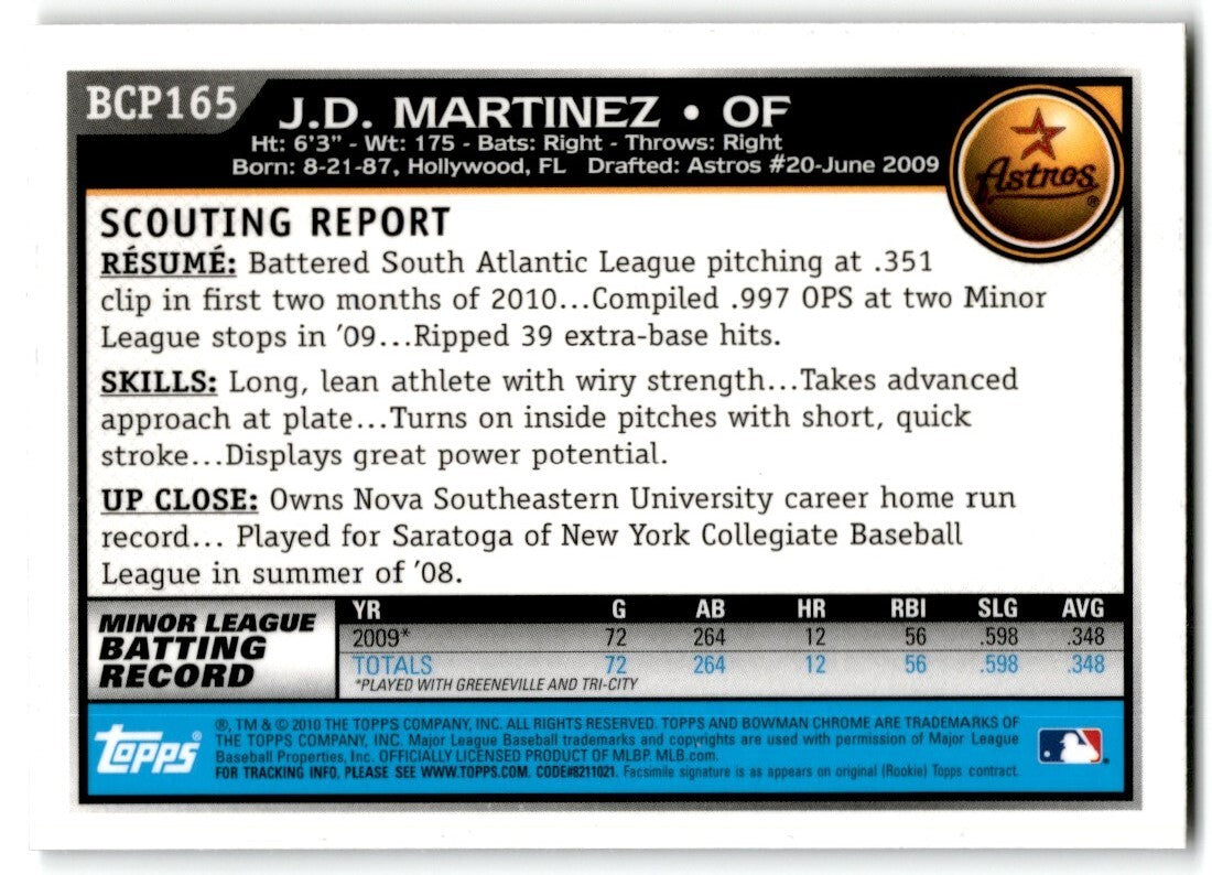 2010 Bowman Chrome Prospects Hunter Mercado-Hood Rookie Houston Astros #BCP165