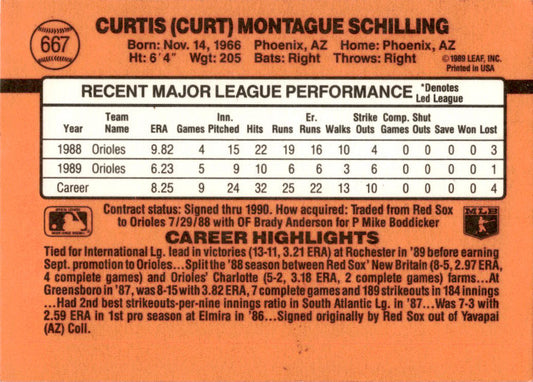 1990 Donruss #667a Curt Schilling Baltimore Orioles