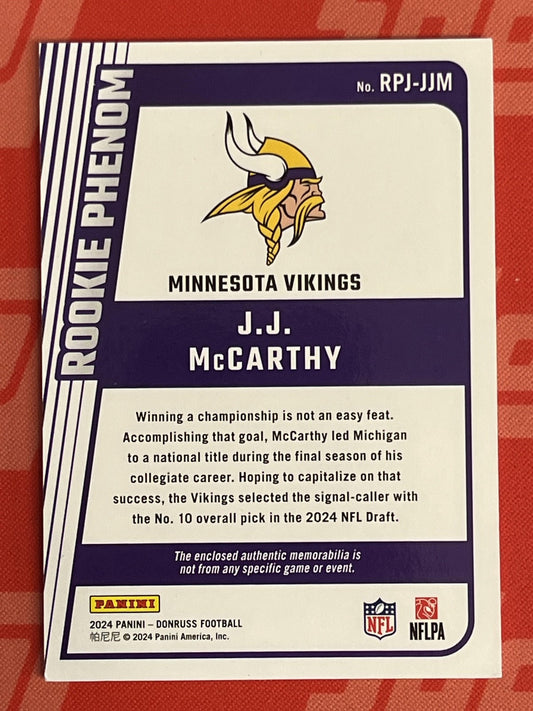 2024 Donruss Rookie Phenom Jerseys #RPJ-JJM J.J. McCarthy Minnesota Vikings