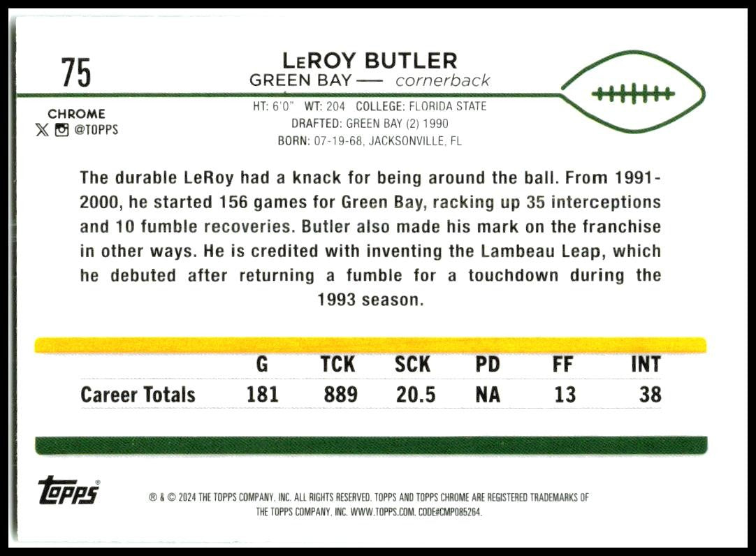 2024 Topps Chrome #75 LeRoy Butler Green Bay Packers