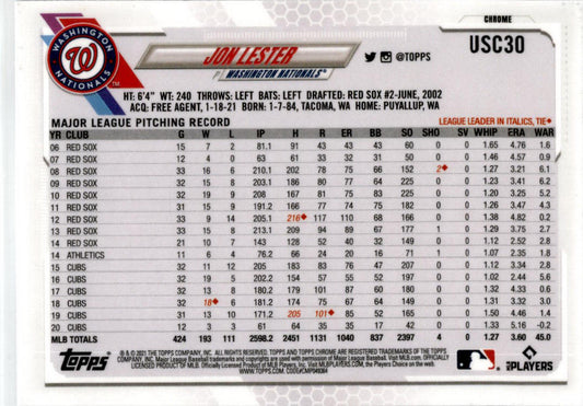 2021 Topps Update Purple #US100 Jon Lester Washington Nationals