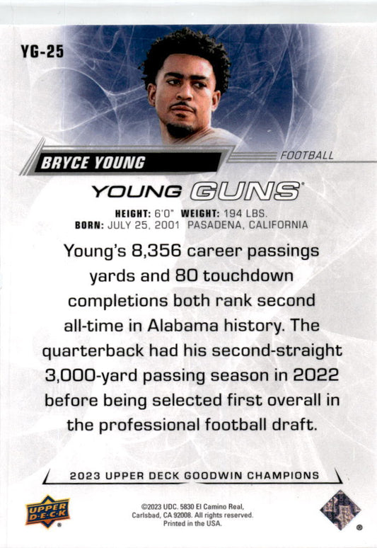 2023 Upper Deck Goodwin Champions Young Guns #YG-25 Bryce Young Carolina Panther