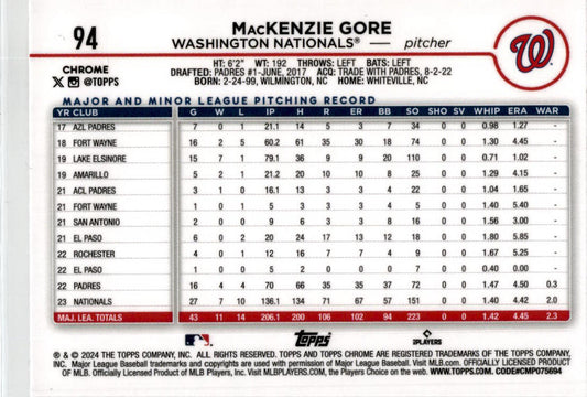 2024 Topps Chrome X-Fractors #94 MacKenzie Gore Washington Nationals