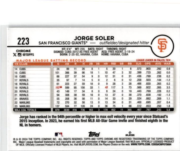2024 Topps Chrome Raywave Refractors #223 Jorge Soler San Francisco Giants