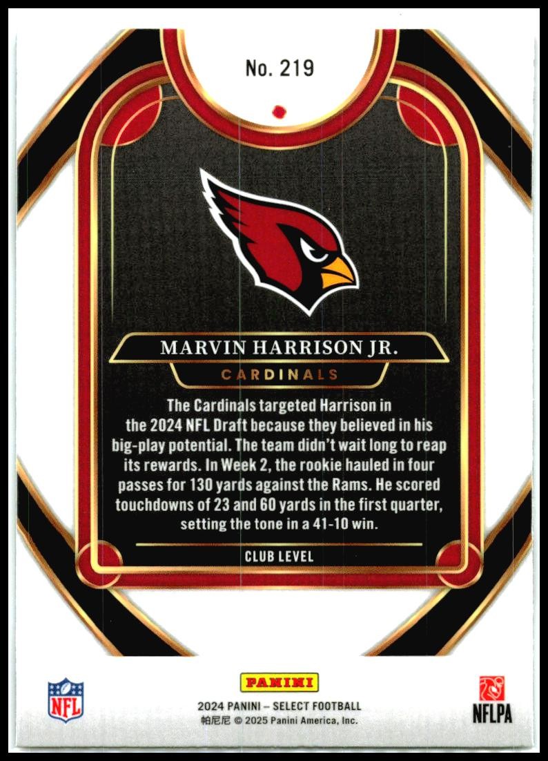 2024 Panini Select #219 Marvin Harrison Jr. Rookie Arizona Cardinals