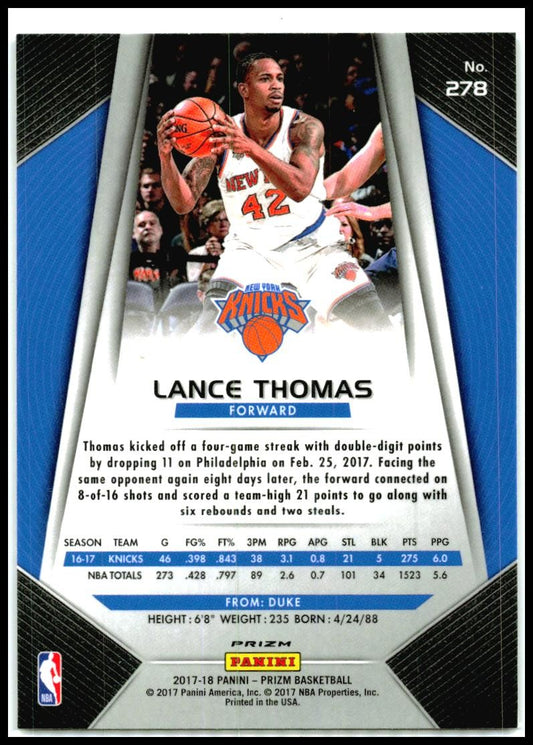 2017-18 Panini Prizm Prizms Hyper #278 Lance Thomas New York Knicks
