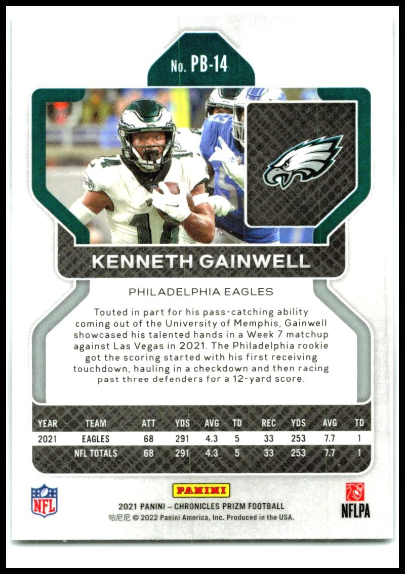 2021 Panini Chronicles Prizm Black #PB-14 Kenneth Gainwell Philadelphia Eagles