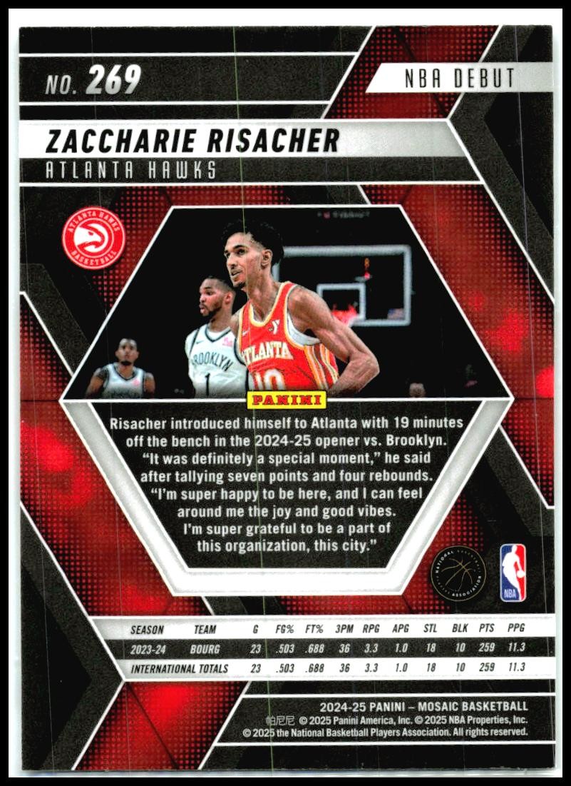 2024-25 Panini Mosaic #269 Zaccharie Risacher Atlanta Hawks