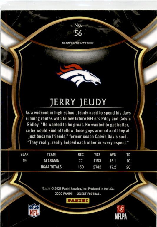 2020 Panini Select #56 Jerry Jeudy Rookie Denver Broncos