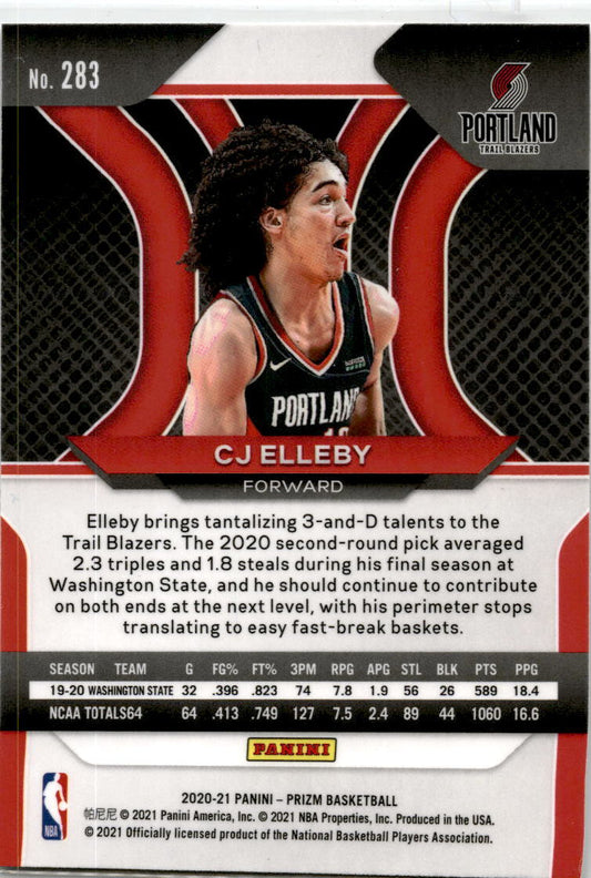 2020-21 Panini Prizm #283 CJ Elleby Rookie Portland Trail Blazers