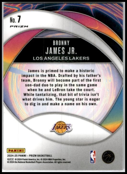 2024-25 Panini Prizm Instant Impact Prizms Silver #7 Bronny James Jr. Lakers