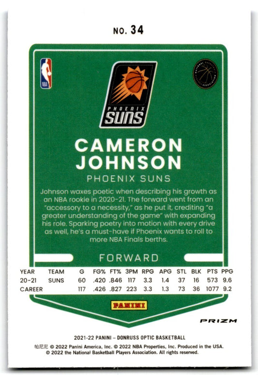 2021-22 Donruss Optic Blue Velocity Cameron Johnson Phoenix Suns #34