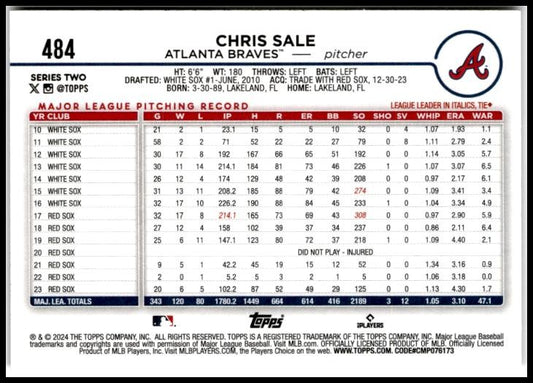 2024 Topps #484 Chris Sale Atlanta Braves