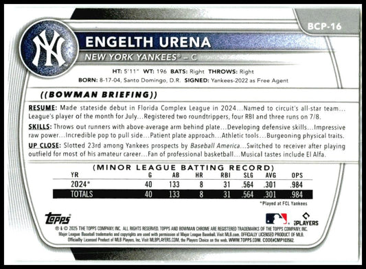 2025 Bowman Chrome Prospect Mojo #BCP-16 Engelth Urena New York Yankees
