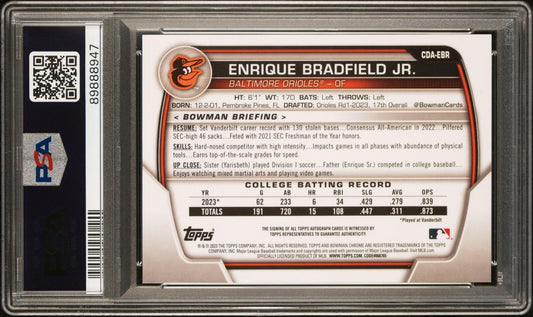 2023 Bowman Draft Chrome Prospect Autograph #CDAEBR Enrique Bradfield Jr. PSA 10